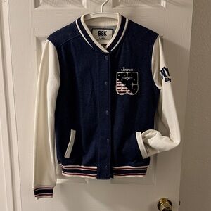 Bershka Kids Navy and White Varsity Jacket